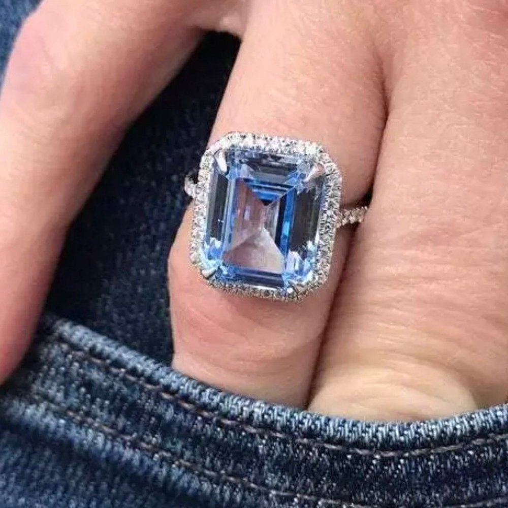 BLUE SQUARE DIAMOND BRIDAL RING - Picture 3 of 10